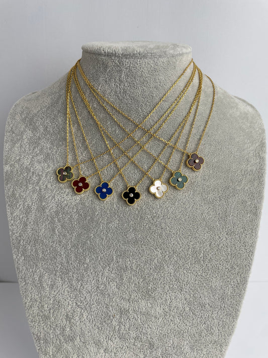 Clover necklace with zircon, 18K yellow gold plated