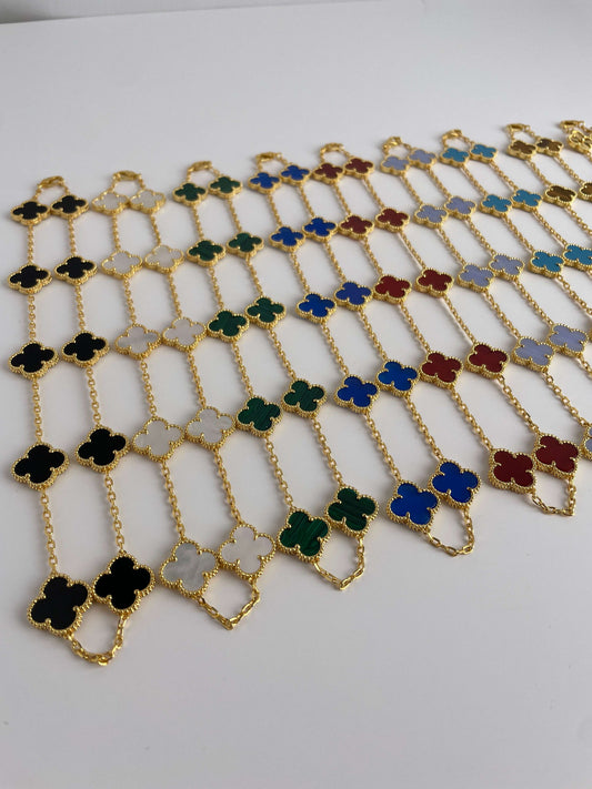 Clover necklace 10 charms, 18K yellow gold plated