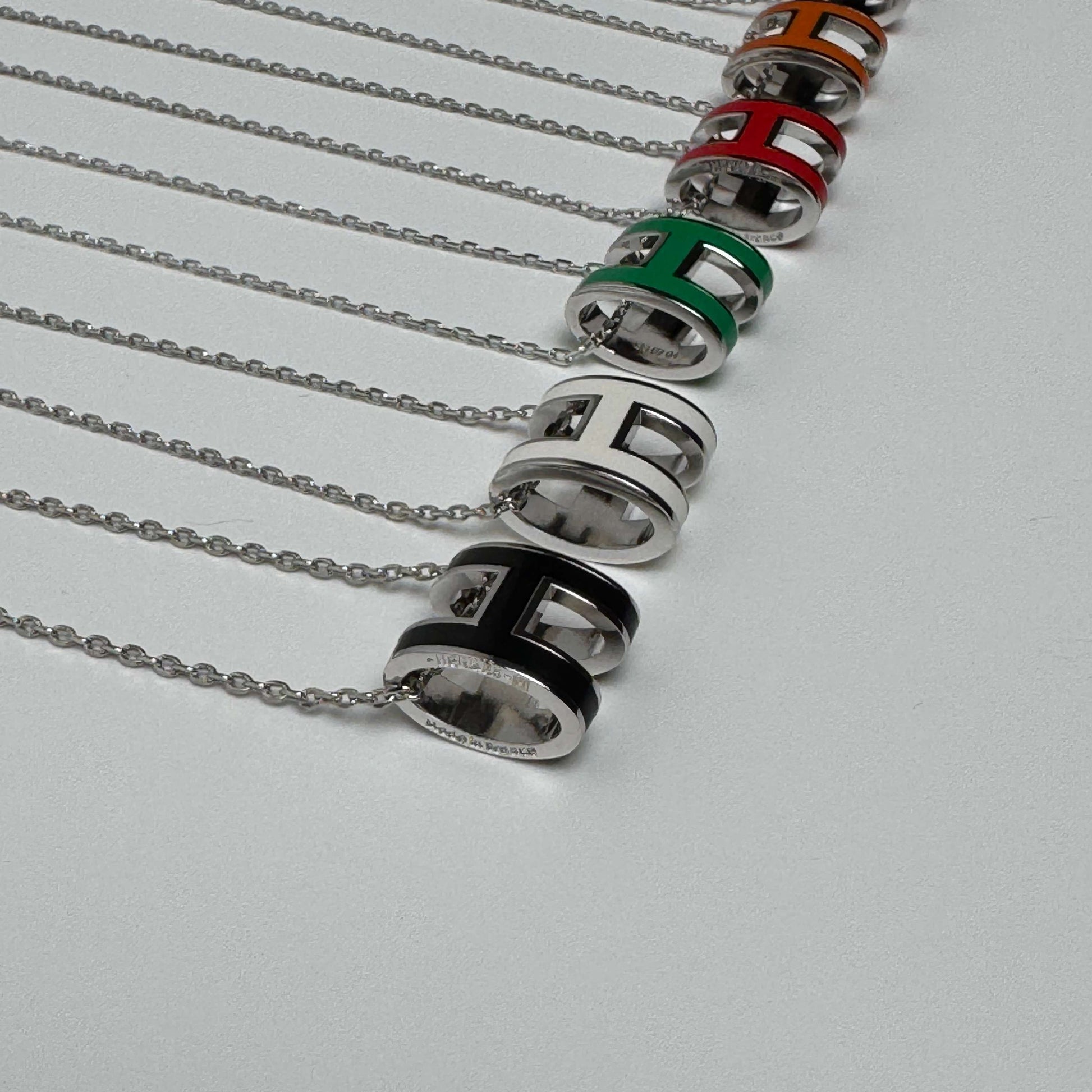 White gold enamel H pendant necklaces in multiple colors
