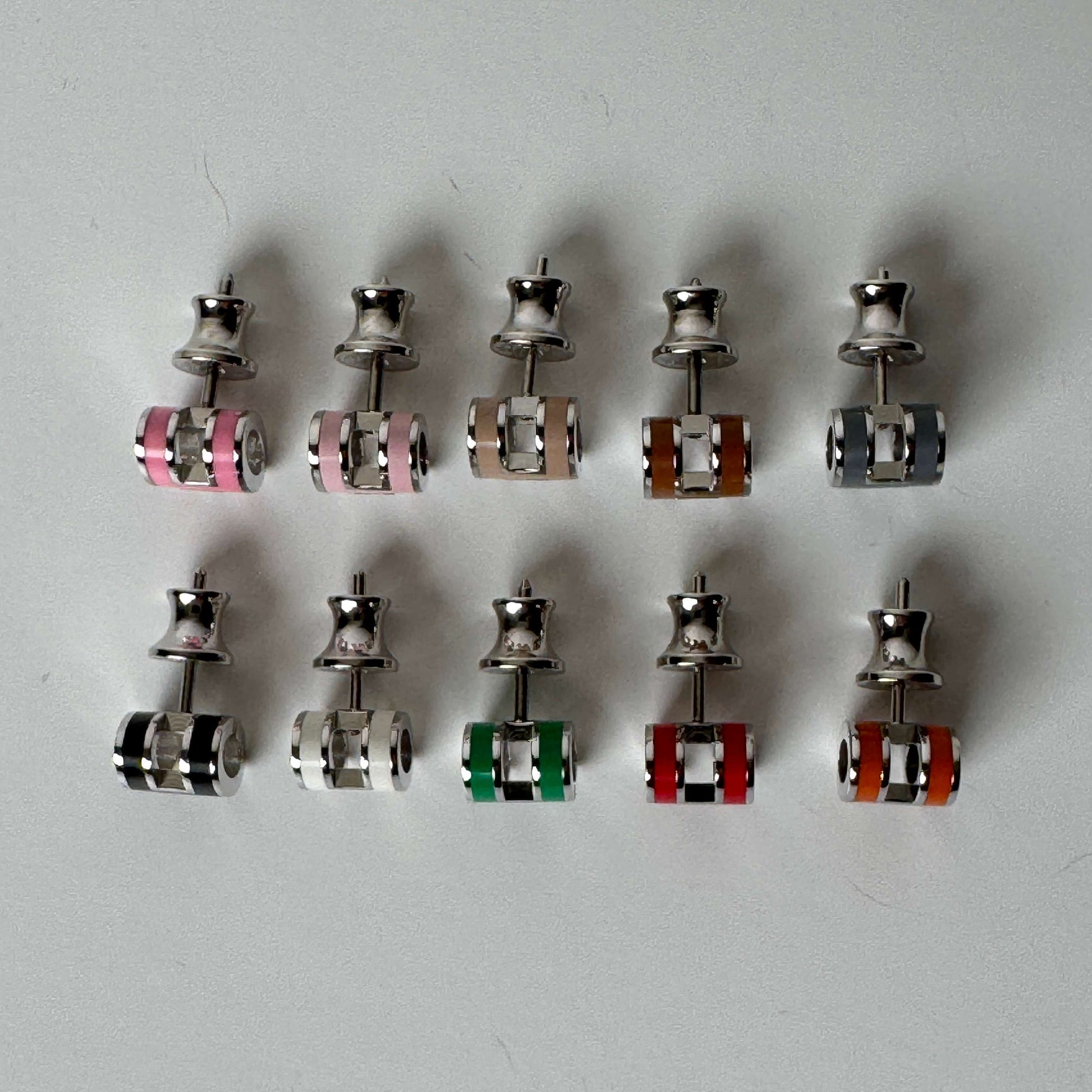 White gold enamel H stud earrings in multiple colors